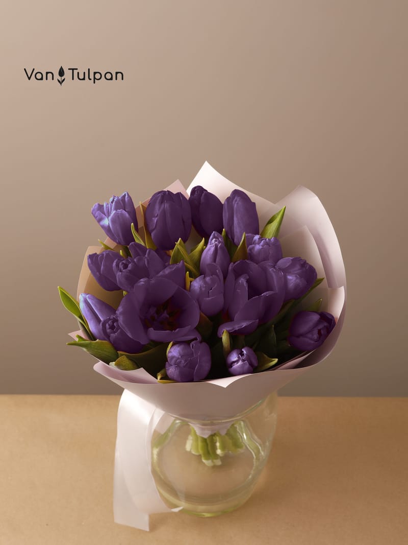 Букет из 17 фиолетового тюльпана, пленка