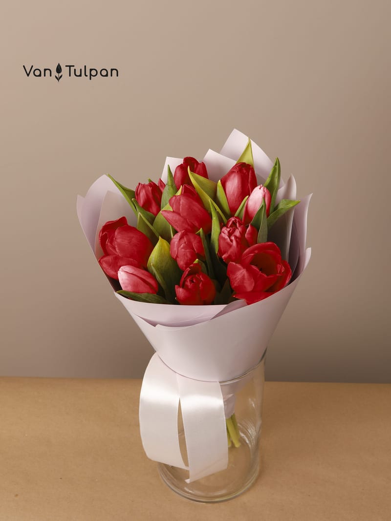 Букет из 11 красного тюльпана, пленка